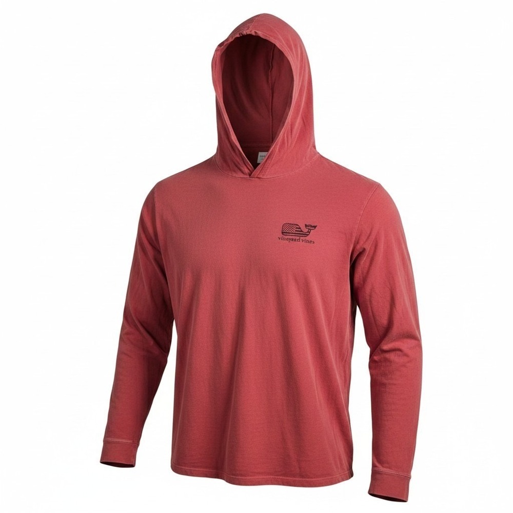 Vineyard Vines Long Sleeve hooded T Shirt Mens XXL Red American Flag Whale